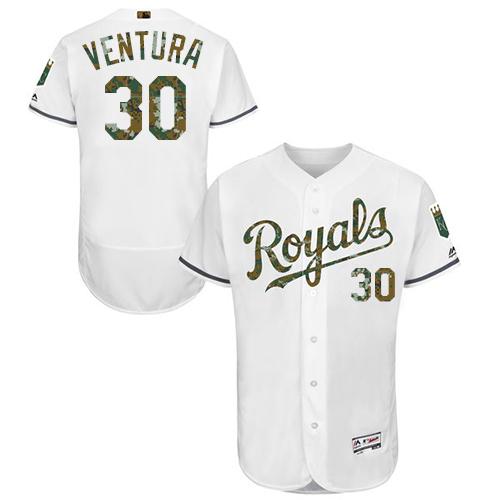 Royals #30 Yordano Ventura White Flexbase Authentic Collection Memorial Day Stitched MLB Jersey - Click Image to Close